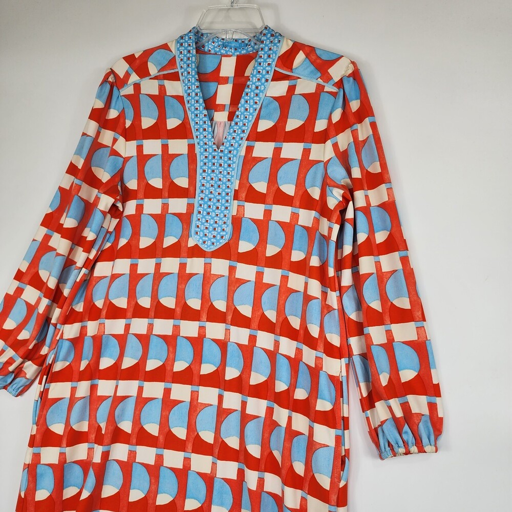 J. Mclaughlin Emer Dress Eclipse Print Orange Blue White Size Small #645 View 3